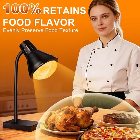 Food Heat Lamp [Fast & Uniform Heating] [Compact Design] Commercial Food Warmer Light, 250W Heat Lamp for Food, Warming Lamp for Parties, Buffet, Restaurant, Kitchen, Home Use (Black) in Kuwait