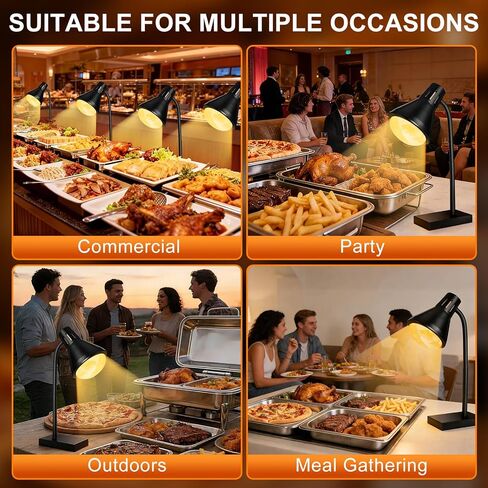 Food Heat Lamp [Fast & Uniform Heating] [Compact Design] Commercial Food Warmer Light, 250W Heat Lamp for Food, Warming Lamp for Parties, Buffet, Restaurant, Kitchen, Home Use (Black) in Kuwait