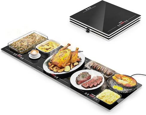 FEPPO Warming Trays for Buffets Party, Extra-Long 47"x15" 3-in-1 Modular Food Warmer with Independent Temp & Timer Control, Glass Food Warming Mat, Ideal for Catering & Gatherings in Kuwait