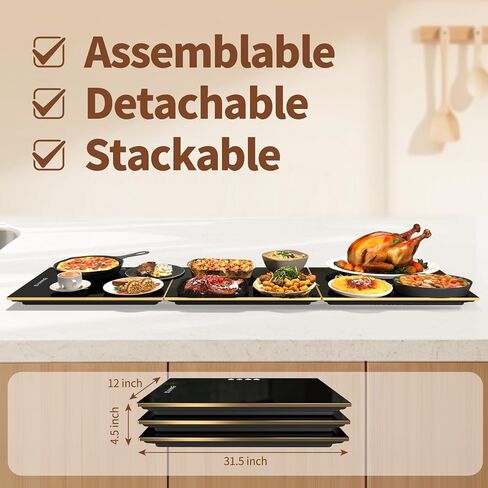 Food Warmers for Parties Buffet, （47"x12"） Assemblable Stackable Electric Warming Tray with 8-Level Temperature Adjustment and 8-Hour Timer, Upgraded Desktop-Protecting Food Warming Mat in Kuwait