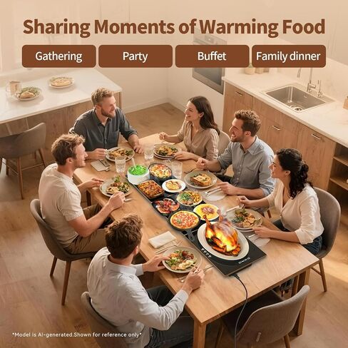 Food Warmers for Parties Buffet, （47"x12"） Assemblable Stackable Electric Warming Tray with 8-Level Temperature Adjustment and 8-Hour Timer, Upgraded Desktop-Protecting Food Warming Mat in Kuwait