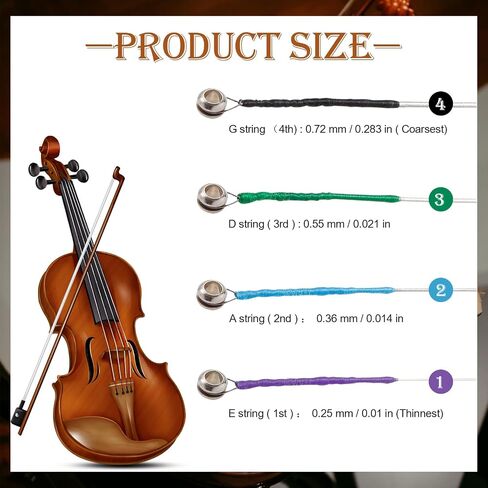 8 Pieces Violin Strings Full Set G-D-A-E, Replacement Strings for 4/4 3/4 1/2 1/4 Violins, Quality Steel Core for Student Beginner & Enthusiasts Playing in Kuwait