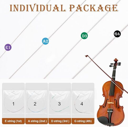 8 Pieces Violin Strings Full Set G-D-A-E, Replacement Strings for 4/4 3/4 1/2 1/4 Violins, Quality Steel Core for Student Beginner & Enthusiasts Playing in Kuwait