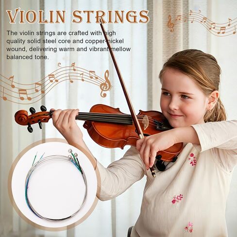8 Pieces Violin Strings Full Set G-D-A-E, Replacement Strings for 4/4 3/4 1/2 1/4 Violins, Quality Steel Core for Student Beginner & Enthusiasts Playing in Kuwait