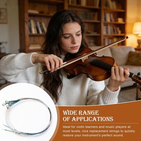 8 Pieces Violin Strings Full Set G-D-A-E, Replacement Strings for 4/4 3/4 1/2 1/4 Violins, Quality Steel Core for Student Beginner & Enthusiasts Playing in Kuwait