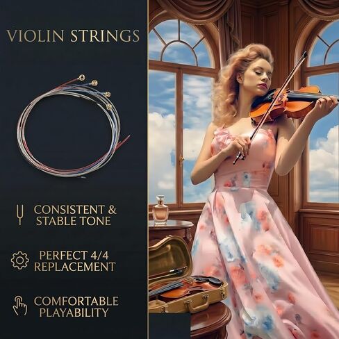 8 PCS Violin Strings 4/4 Full Set with 2 Cleaning Cloths, Universal Steel Core Fiddle Strings for 4/4, 3/4, 1/2, 1/4 Size Violins, Ideal for Beginners, Students & Daily Practice in Kuwait