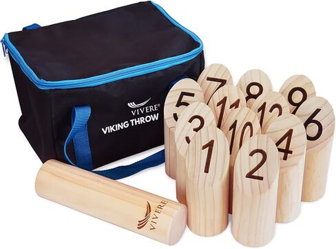 إصدار Vivere Viking Throw Tournament Edition، مجموعة ألعاب البولينج في الهواء الطلق للأطفال والكبار مع 12 دبابيس وعصا وحقيبة حمل للعب في الفناء الخلفي والشاطئ والحديقة in Kuwait