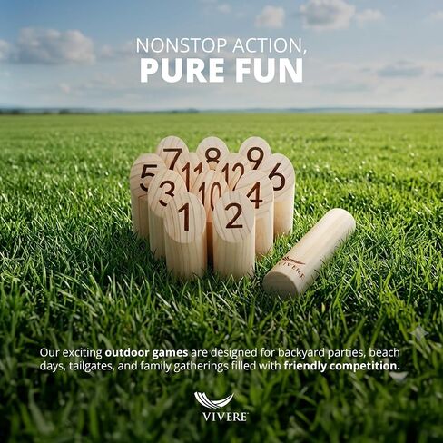 إصدار Vivere Viking Throw Tournament Edition، مجموعة ألعاب البولينج في الهواء الطلق للأطفال والكبار مع 12 دبابيس وعصا وحقيبة حمل للعب في الفناء الخلفي والشاطئ والحديقة in Kuwait