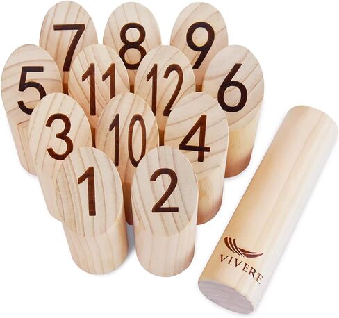 إصدار Vivere Viking Throw Tournament Edition، مجموعة ألعاب البولينج في الهواء الطلق للأطفال والكبار مع 12 دبابيس وعصا وحقيبة حمل للعب في الفناء الخلفي والشاطئ والحديقة in Kuwait
