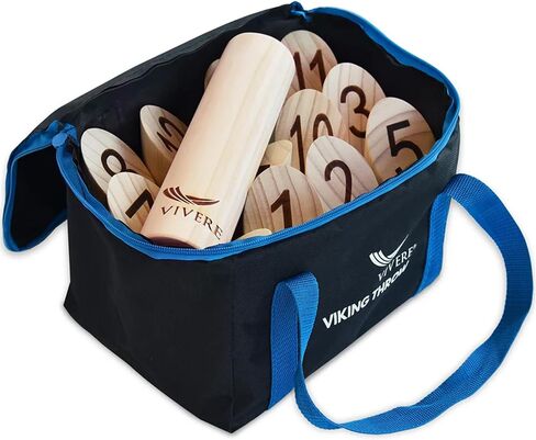 إصدار Vivere Viking Throw Tournament Edition، مجموعة ألعاب البولينج في الهواء الطلق للأطفال والكبار مع 12 دبابيس وعصا وحقيبة حمل للعب في الفناء الخلفي والشاطئ والحديقة in Kuwait