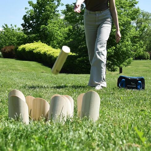 إصدار Vivere Viking Throw Tournament Edition، مجموعة ألعاب البولينج في الهواء الطلق للأطفال والكبار مع 12 دبابيس وعصا وحقيبة حمل للعب في الفناء الخلفي والشاطئ والحديقة in Kuwait