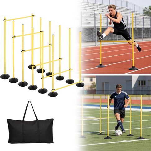 Neoaider 2-in-1 Adjustable Agility Hurdles, 3 Set/6 Set Hurdles Training Equipment with Heavy-Duty Rubber Bases & Portable Storage Bag, Perfect for Track, Soccer, Plyometric, Fitness & Dog Agility in Saudi Arabia