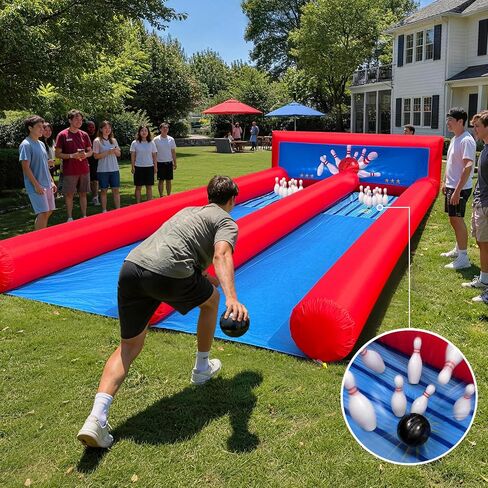Inflatable Carnival Bowling Game, Giant 2-Lane Bowling Game Inflatable with Blower, Bowling Ball & Pin Sets for Carnival Rental, Backyard Party, Event Games in Kuwait