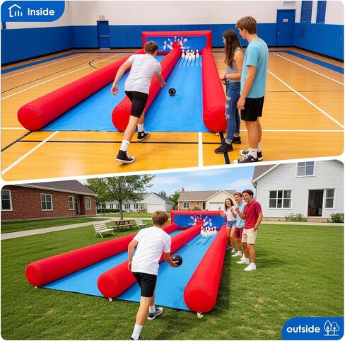 Inflatable Carnival Bowling Game, Giant 2-Lane Bowling Game Inflatable with Blower, Bowling Ball & Pin Sets for Carnival Rental, Backyard Party, Event Games in Kuwait
