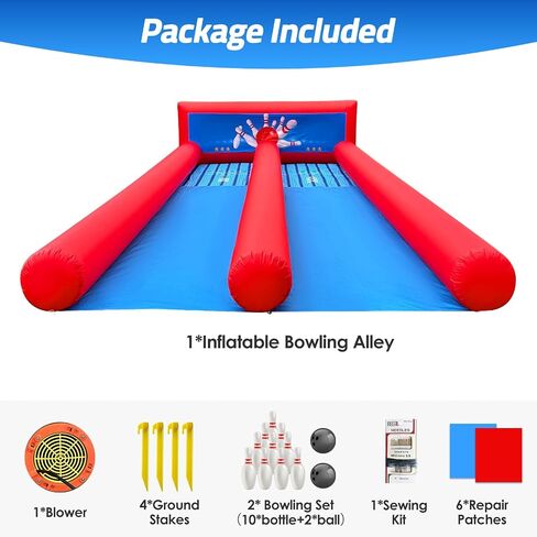 Inflatable Carnival Bowling Game, Giant 2-Lane Bowling Game Inflatable with Blower, Bowling Ball & Pin Sets for Carnival Rental, Backyard Party, Event Games in Kuwait