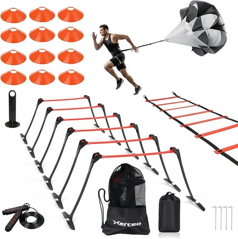 Premium Adjustable and Collapsible Hurdle and Agility Ladder Set for Athletes, Super Portable and Lightweight, with Cones and Parachute in Kuwait
