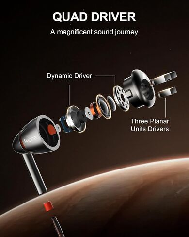 1MORE Wired in Ear Headphones, Quad Driver Hi-Res Audio Earphones, High Fidelity Sound, 3.5mm to Type-C Adapter, Clear MEMS Mic, Professional Noise Isolating Ear Buds for Gaming/Music/Gift in Saudi Arabia