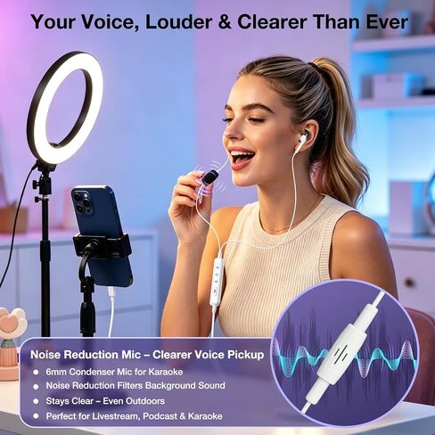 KM08 Portable in-Ear Monitor Live Streaming & Karaoke Headset with Mic, Built-in Sound Card for Sound Effects & Voice Changer, 2-in-1 Wired Earbuds & Microphone for TikTok YouTube Streaming Podcast in Saudi Arabia