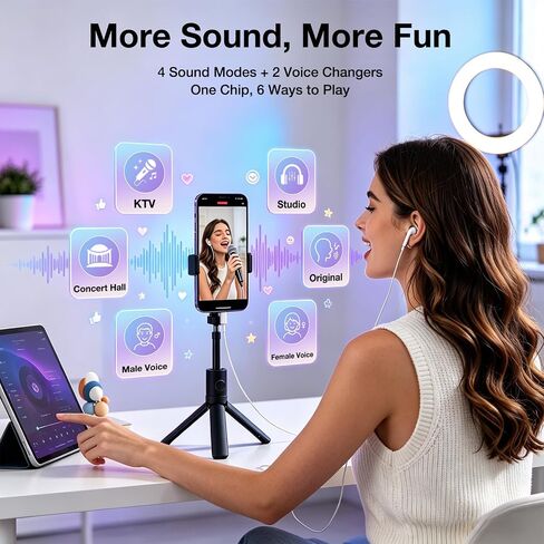 KM08 Portable in-Ear Monitor Live Streaming & Karaoke Headset with Mic, Built-in Sound Card for Sound Effects & Voice Changer, 2-in-1 Wired Earbuds & Microphone for TikTok YouTube Streaming Podcast in Saudi Arabia