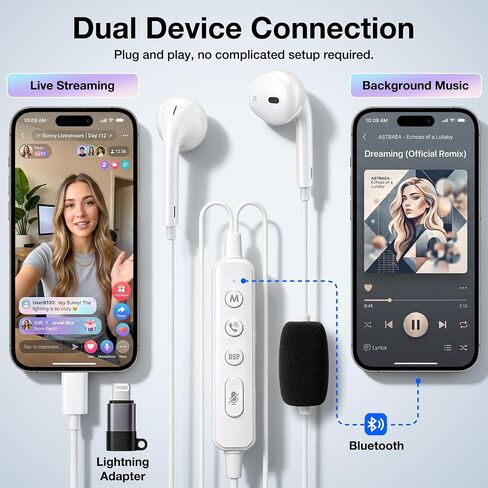 KM08 Portable in-Ear Monitor Live Streaming & Karaoke Headset with Mic, Built-in Sound Card for Sound Effects & Voice Changer, 2-in-1 Wired Earbuds & Microphone for TikTok YouTube Streaming Podcast in Saudi Arabia