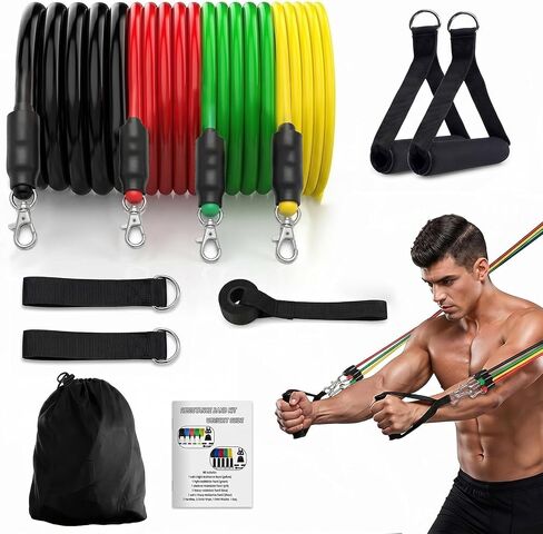 Resistance Bands 9 Pack Set for Home Gym, Adjustable Resistance Bands with Door Anchor Handle Ankle Straps in Kuwait