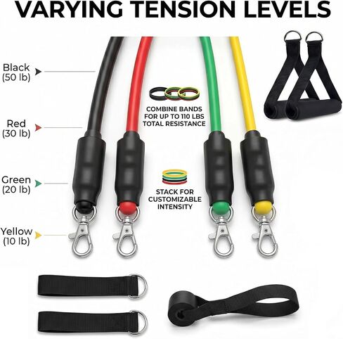 Resistance Bands 9 Pack Set for Home Gym, Adjustable Resistance Bands with Door Anchor Handle Ankle Straps in Kuwait