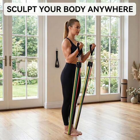 Resistance Bands 9 Pack Set for Home Gym, Adjustable Resistance Bands with Door Anchor Handle Ankle Straps in Kuwait