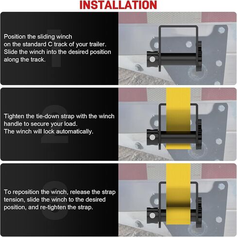 2026 Upgraded Sliding Winch for Utility Trailer,4 PCS Standard Sliding Tie Down Winch for Flatbed Semi Truck,for Use w/ 4 Inch Straps, Trailer Cargo Control,Black Powder Coated in Kuwait