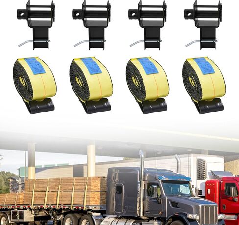 Trailer Stake Pocket Winch with 4" x 30' Straps, 4 Pack Adjustable Flatbed Trailer Truck Winch, 5400Lbs Load, 16200Lbs Breaking Strength, 4 Cotter Pin Holes for 1.5x3in Stake Pockets in Kuwait