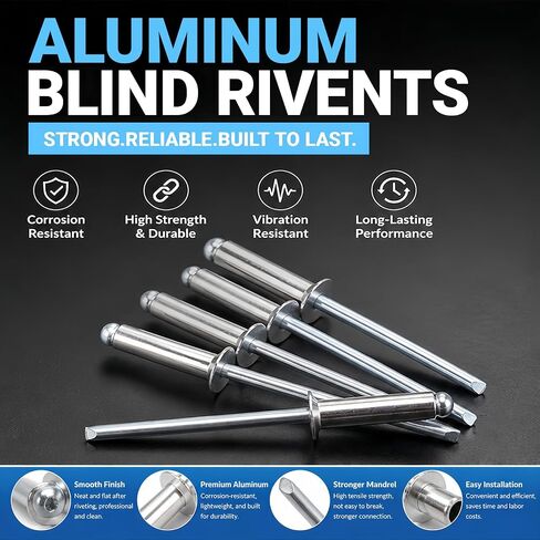 166Pcs Aluminum Blind Rivets Assortment Kit, 11 Sizes Pop Rivets 1/8" 5/32" 3/16", Corrosion-Resistant & Lightweight for DIY, Auto, Home & Sheet Metal Repair in Kuwait