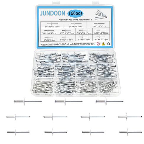 166Pcs Aluminum Blind Rivets Assortment Kit, 11 Sizes Pop Rivets 1/8" 5/32" 3/16", Corrosion-Resistant & Lightweight for DIY, Auto, Home & Sheet Metal Repair in Kuwait