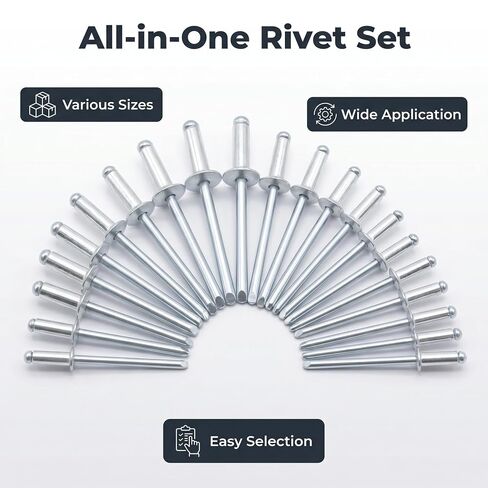 166Pcs Aluminum Blind Rivets Assortment Kit, 11 Sizes Pop Rivets 1/8" 5/32" 3/16", Corrosion-Resistant & Lightweight for DIY, Auto, Home & Sheet Metal Repair in Kuwait