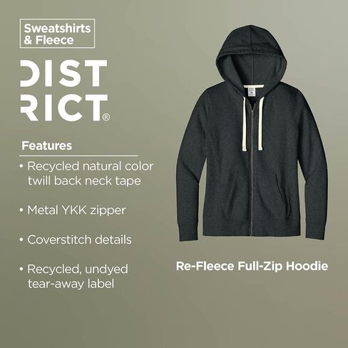 District Women's Re-Fleece Full-Zip Hoodie, 100% Recycled Casual Sweatshirt in Kuwait