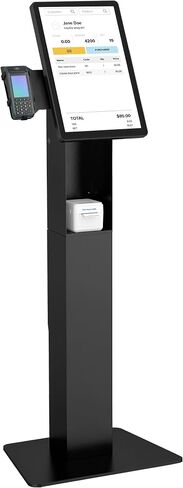 Mount-It! POS Kiosk Floor Stand for Monitors, Fits 15–22" Screens up to 22 lbs, VESA 75x75 & 100x100, 30° Tilt, Printer Bay & Payment Terminal Bracket, Self-Service Check-in Kiosk Stand, Black in Kuwait