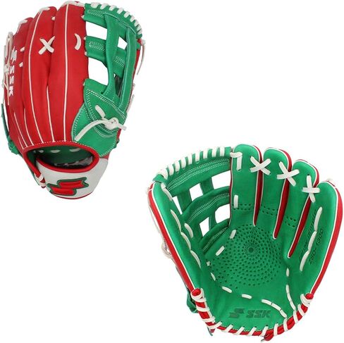SSK ZSLOW DIMPLE Slowpitch Softball Glove – Game Ready – 12.5" - 13" - 13.5" - 14" – Right & Hand Left Hand Throw (Red/Kelly/White, 13" - Left Hand Throw) in Kuwait