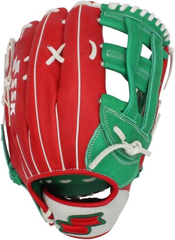 SSK ZSLOW DIMPLE Slowpitch Softball Glove – Game Ready – 12.5" - 13" - 13.5" - 14" – Right & Hand Left Hand Throw (Red/Kelly/White, 13" - Left Hand Throw) in Kuwait