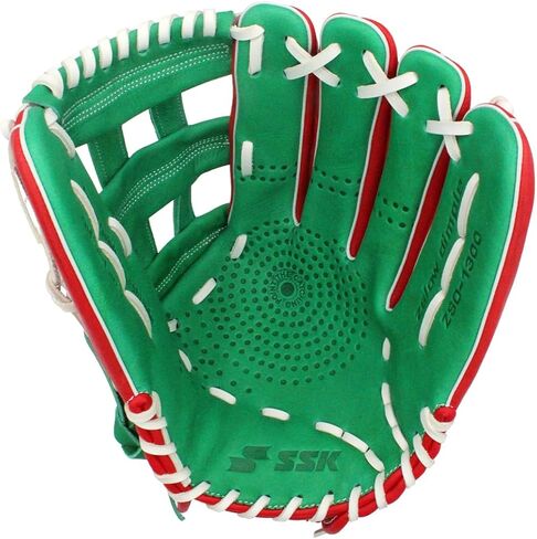 SSK ZSLOW DIMPLE Slowpitch Softball Glove – Game Ready – 12.5" - 13" - 13.5" - 14" – Right & Hand Left Hand Throw (Red/Kelly/White, 13" - Left Hand Throw) in Kuwait