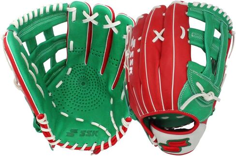SSK ZSLOW DIMPLE Slowpitch Softball Glove – Game Ready – 12.5" - 13" - 13.5" - 14" – Right & Hand Left Hand Throw (Red/Kelly/White, 13" - Left Hand Throw) in Kuwait