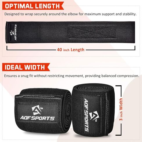 AQF Elbow Wraps for Weightlifting (Pair) - IPL & USPA Approved 40" Heavy Duty Elastic Elbow Compression Support for Bench Press, Powerlifting, Bodybuilding & Strength Training in Saudi Arabia