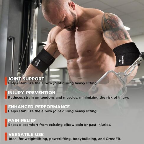 AQF Elbow Wraps for Weightlifting (Pair) - IPL & USPA Approved 40" Heavy Duty Elastic Elbow Compression Support for Bench Press, Powerlifting, Bodybuilding & Strength Training in Saudi Arabia