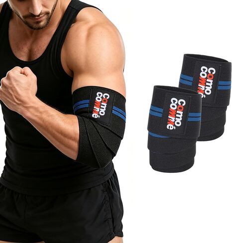 Weightlifting Elbow Wraps, 1 Pair 47" Adjustable Compression Straps Elbow Support for Weight Lifting, Bench Press & Gym Workouts, Band for Men & Women in Kuwait