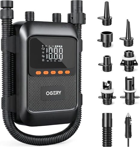 مضخة كهربائية للوحة التجديف من OGERY، تضخم وانكماش أسرع 3 مرات، مضخة SUP مزدوجة الطاقة مع إيقاف تلقائي ذكي، ما يصل إلى 20 رطل لكل بوصة مربعة، شاشة ضغط رقمية، 7 فوهات لقوارب الكاياك، الخيام، المراتب الهوائية، القوارب in Kuwait