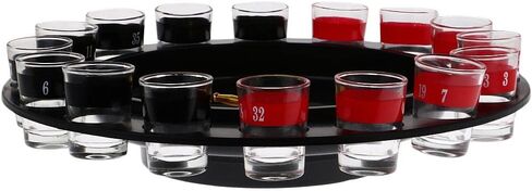 Drinking Roulette Game Set - 16 Shot Glasses & 2 Balls, 29cm (11.4in) Wheel, Black & Red, Party Game for 2-8 Players in Kuwait