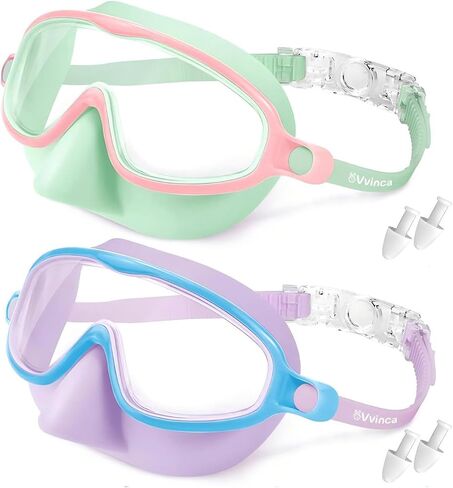 Vvinca Swim Goggles with Nose Cover, 2 Pack Wide View Diving Mask Anti-Fog UV No Leak Toddlers Swimming Goggles for Kids 3-15 in Kuwait