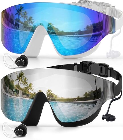 Zoomsnail Swim Goggles 2 Pack, Rimless Wide View Swimming Goggles for Adult, Anti-Fog UV Leaking Pool Goggles for Men Women in Kuwait