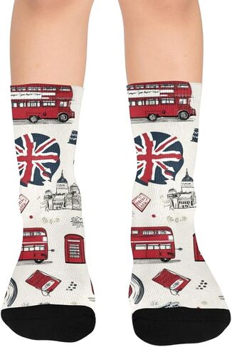 جوارب London Icon Collage للمشي لمسافات طويلة - جوارب شتوية حرارية سميكة دافئة للأولاد والبنات الصغار للمدرسة، والارتداء اليومي والأنشطة الخارجية in Kuwait