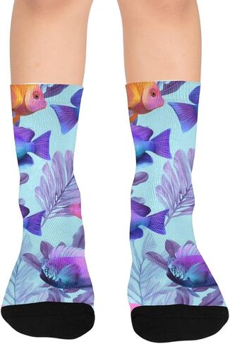 Rainbow Colored Tropical Fishes Hiking Socks - Toddler Boys & Girls Warm Thick Thermal Winter Crew Socks for School, Daily Wear & Outdoor Activities in Kuwait