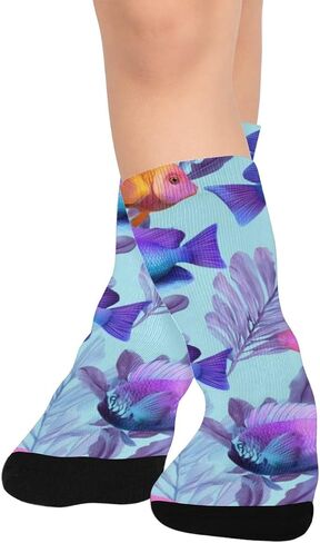 Rainbow Colored Tropical Fishes Hiking Socks - Toddler Boys & Girls Warm Thick Thermal Winter Crew Socks for School, Daily Wear & Outdoor Activities in Kuwait