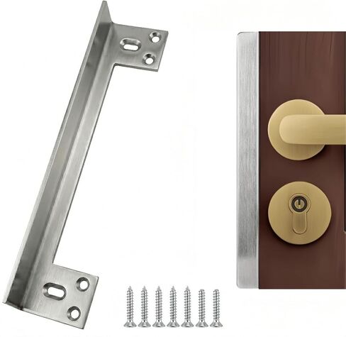 Heavy Duty Door Latch Guard Plate - 11" Silver Stainless Steel Security Plate with Offset Cover for Outswing Doors, Anti-Pry Shield for Deadbolt Knob, Commercial Door Reinforcement (1 Pack) in Saudi Arabia