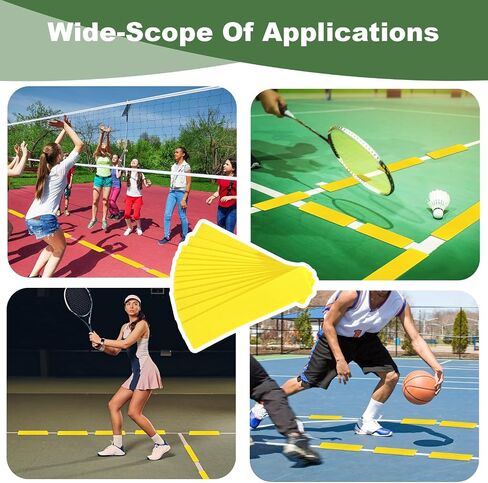 24 Pcs Court Line Marker Kit, Yellow Boundaries Markers Lines Set, Pickleball Court Lines Kit for Tennis Basketball Volleyball Badminton Pickleball Net Courts Outdoor or Indoor Training in Kuwait